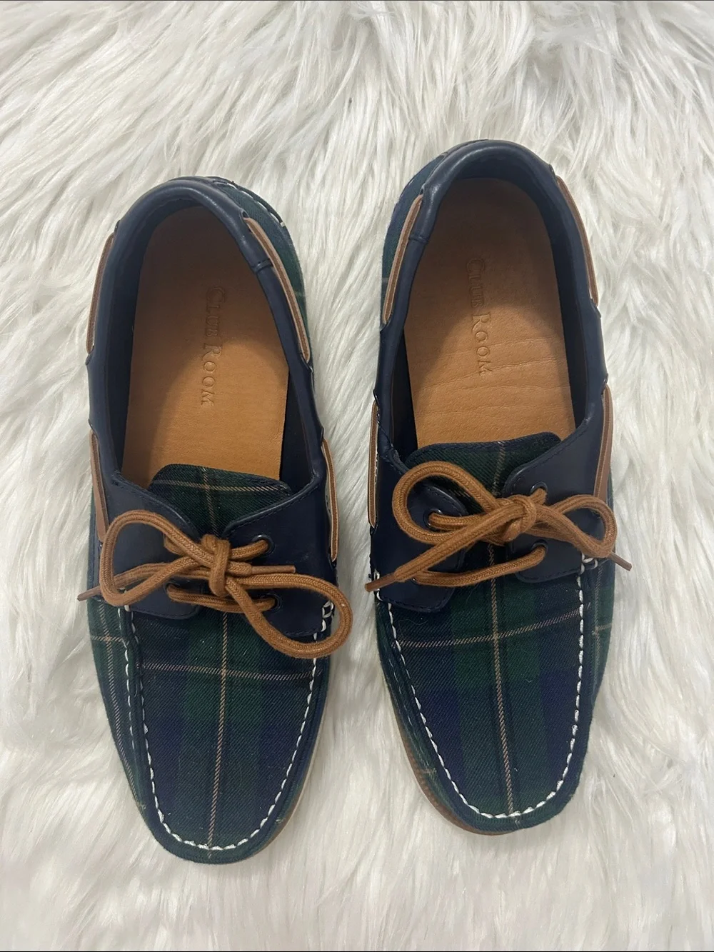 Club Room Navy and Green Plaid Boat Shoes size 9